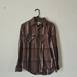 Arizona Jean Company Brown and Blue Plaid Shirt